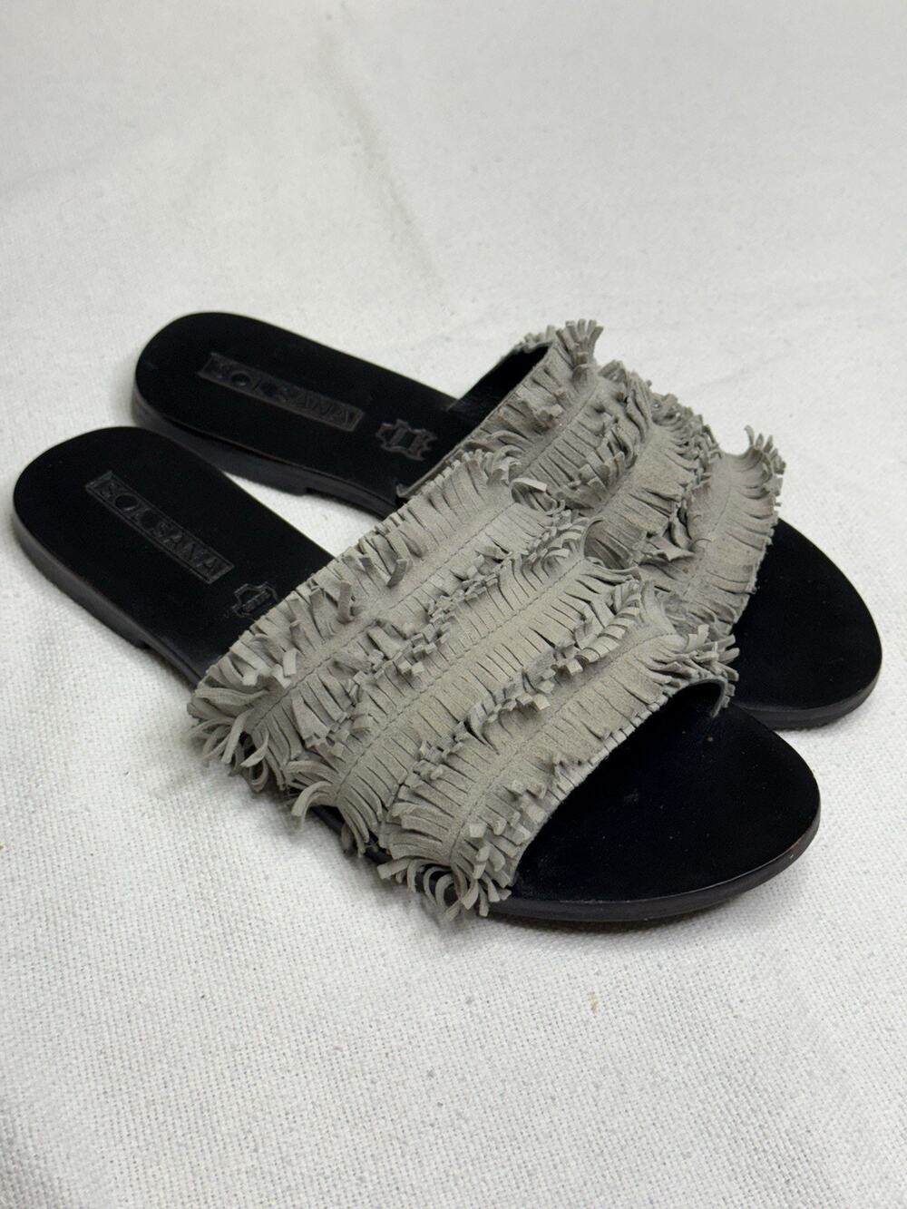 Sol Sana Mule Sandals Gray With Fringe Strap Design EU 39/ US 8.5